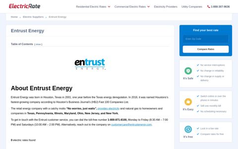 Entrust Energy » Tariffs and Plans « ElectricRate