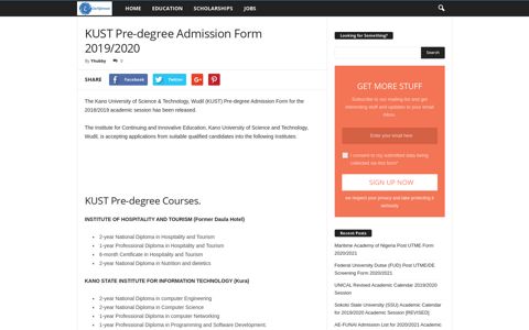 KUST Pre-degree Admission Form 2019/2020 - Eduinformant