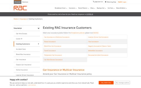 Information For Existing Insurance Customers | RAC