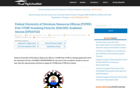 FUPRE Post UTME Screening Form 2020/2021 Session ...