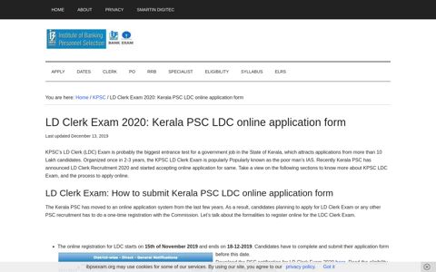 LD Clerk Exam 2020: Kerala PSC LDC online application form