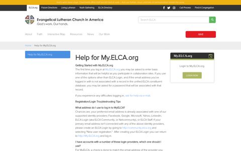 Help for My.ELCA.org - Evangelical Lutheran Church in America