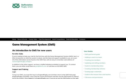 Game Management System (GMS) - Staffs Rugby