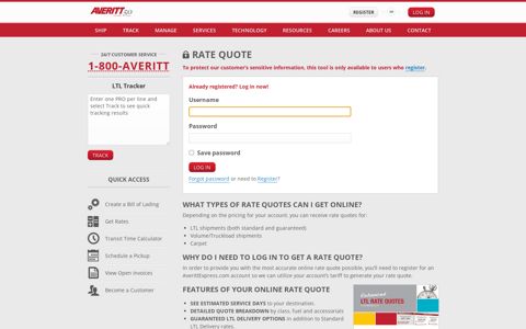 Rate Quote Login | Averitt Express