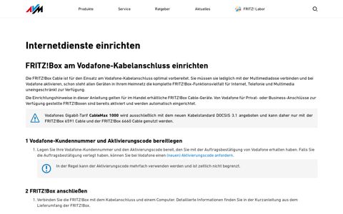 Vodafone Kabelanschluss | AVM Deutschland
