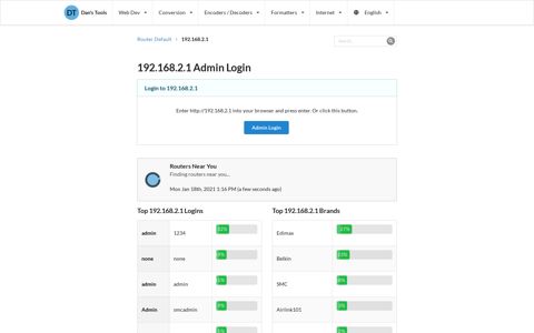 192.168.2.1 Admin Login - Clean CSS