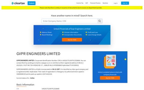 GVPR ENGINEERS LIMITED - ClearTax