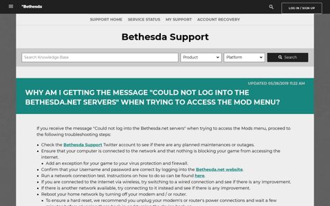 "Could not log into the Bethesda.net servers" when trying to ...