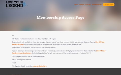 Membership Access Page - Live Your Legend