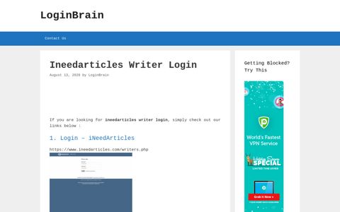 Ineedarticles Writer - Login - Ineedarticles - LoginBrain
