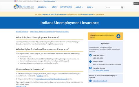 Indiana Unemployment Insurance | Benefits.gov
