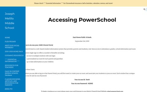 Joseph Melillo Middle School - Accessing PowerSchool