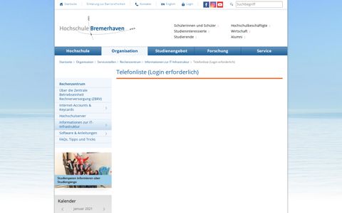 Telefonliste (Login erforderlich): Hochschule Bremerhaven