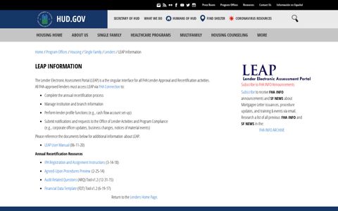 SFH_Lenders_LEAP | HUD.gov / U.S. Department of Housing ...
