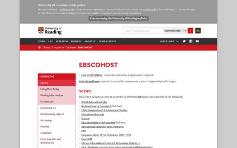 EBSCOhost – University of Reading