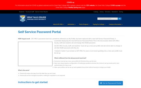 Great Falls College MSU: Self Service Password Portal - TAC