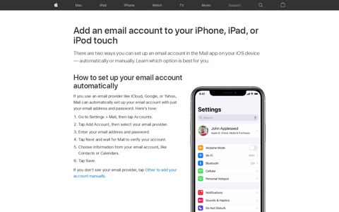 Add an email account to your iPhone, iPad, or iPod touch ...