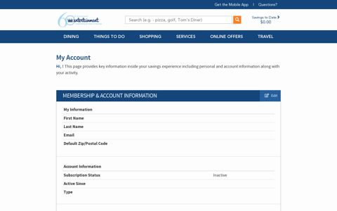 My Account | Entertainment Coupons