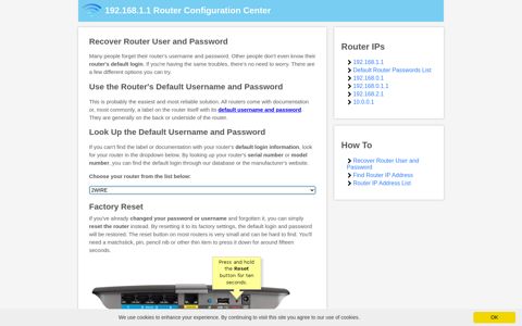 Recover Router User and Password - 192.168.1.1