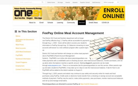 FeePay Online Meal Account Management | ISD 191