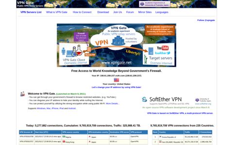 VPN Gate - Public Free VPN Cloud by Univ of Tsukuba, Japan
