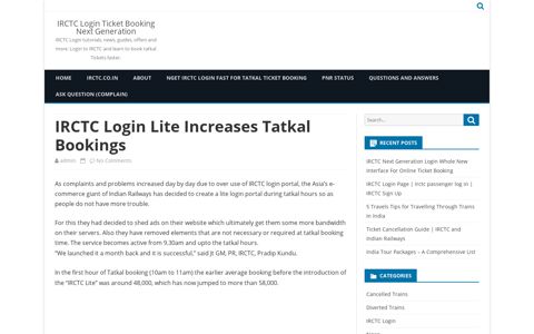 IRCTC Login Lite Increases Tatkal Bookings - IRCTC Login ...