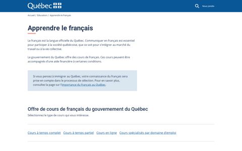 Apprendre le français | Gouvernement du Québec - Québec.ca
