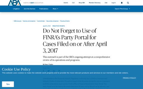 Do Not Forget to Use of FINRA's Party Portal for Cases Filed ...