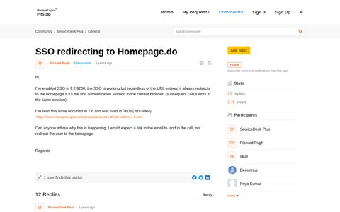 SSO redirecting to Homepage.do - ManageEngine Pitstop