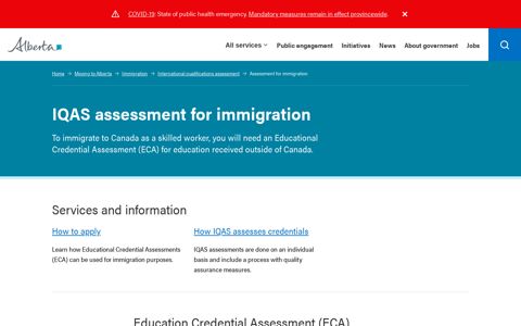 IQAS assessment for immigration | Alberta.ca