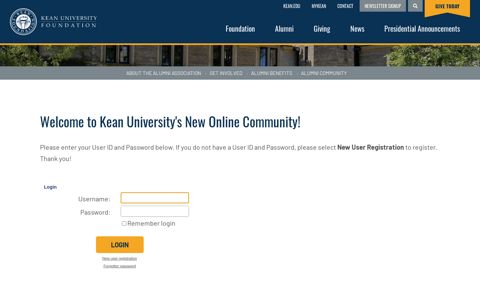 Alumni Login - Kean University Foundation