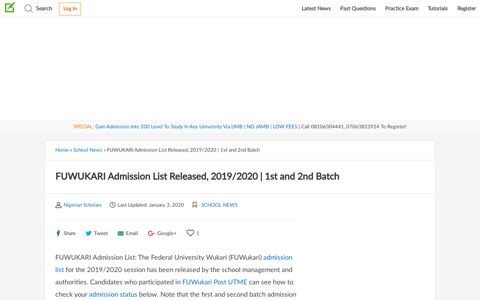 FUWUKARI Admission List Released, 2019/2020 | 1st and ...