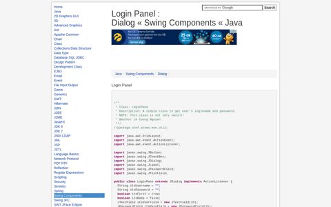 Login Panel : Dialog « Swing Components « Java - Java2s
