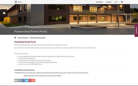 Jenks Public Schools - PowerSchool Parent Portal