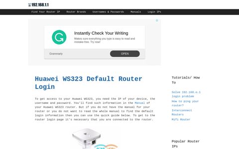 Huawei WS323 - Default login IP, default username & password