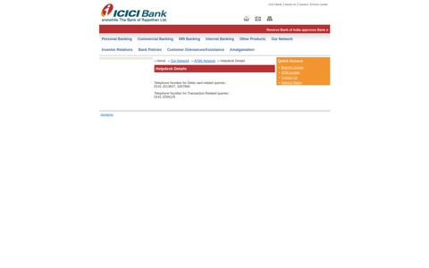 Helpdesk Details - The Bank of Rajasthan Ltd. - ICICI Bank