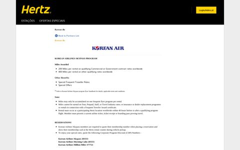 Hertz - Korean Air - Hertz - Aluguer de viaturas