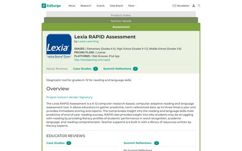 Lexia RAPID Assessment | Product Reviews | EdSurge