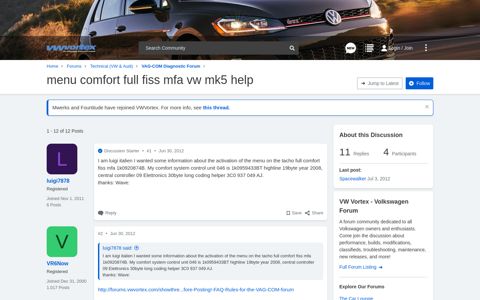 menu comfort full fiss mfa vw mk5 help | VW Vortex ...