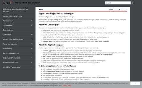 Agent settings: Portal manager - Ivanti
