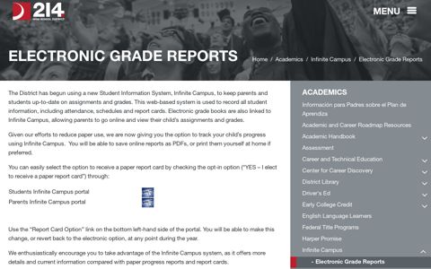 Electronic Grade Reports - Infinite Campus | d214