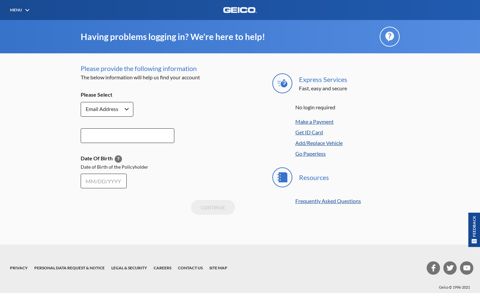 Forgot User ID/Password - Online Service Center | GEICO