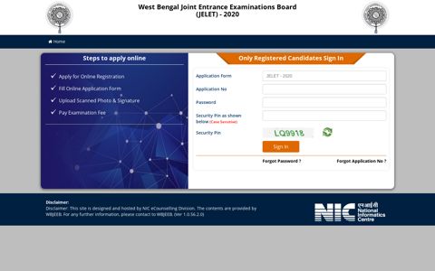 West Bengal Joint Entrance Examinations Board (JELET) - 2020