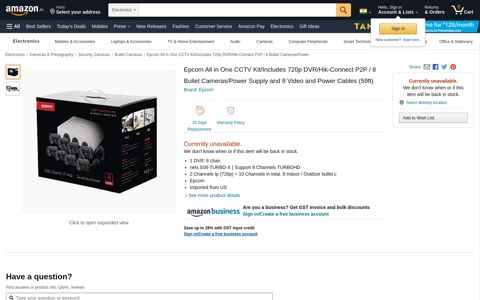 Buy Epcom All in One CCTV Kit/Includes 720p DVR/Hik ...