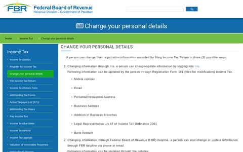 Change your personal details - Federal Board Of ... - FBR