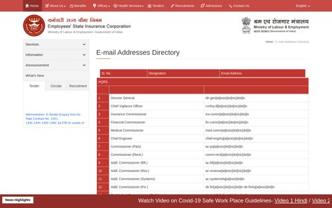 E-mail Addresses Directory | Employee's State ... - Esic