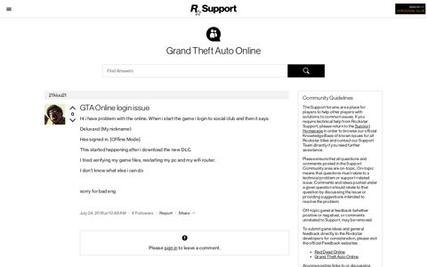 GTA Online login issue - Rockstar Games Customer Support