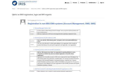 Q&As on IRIS registration, login and RPI requests · IRIS