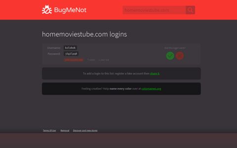 homemoviestube.com passwords - BugMeNot