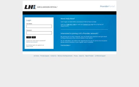 LHI Care for Mission Critical | Provider Portal: Log On